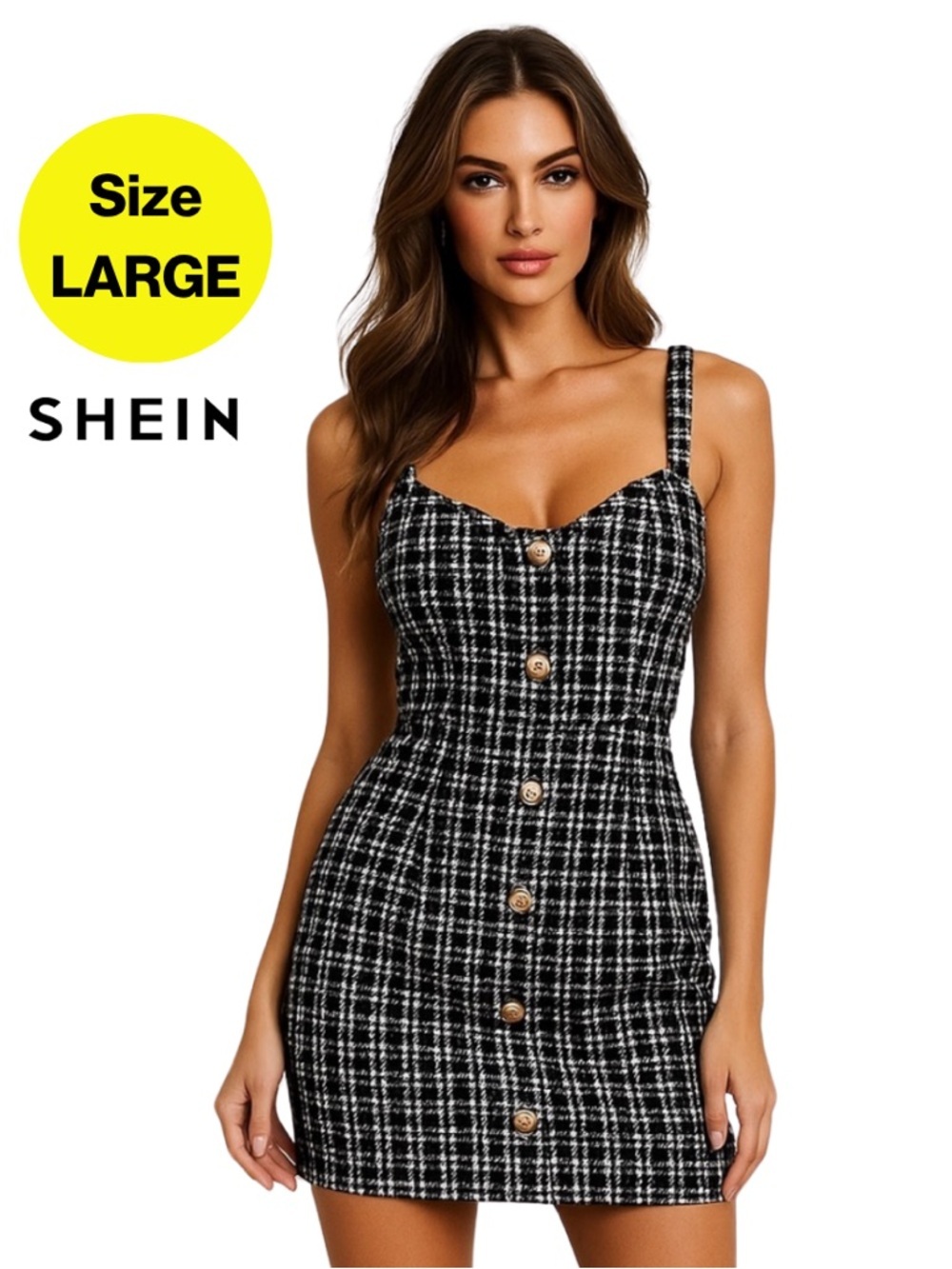 2/for $20 🪩 SHEIN Black & White Plaid Mini Dress 🖤 (Size Large)